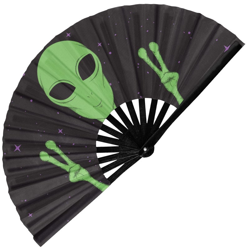 GloFX Folding Fan - Alien - Large Rave Clack Folding Hand Fan for Men/Women - for EDM, Music Festival, Club, Event, Party, Dance, Performance, Decoration, Gift - Image 1